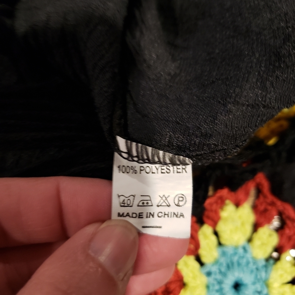 Granny Square Knit Gauze Black Swim Coverup OS - Picture 6 of 6